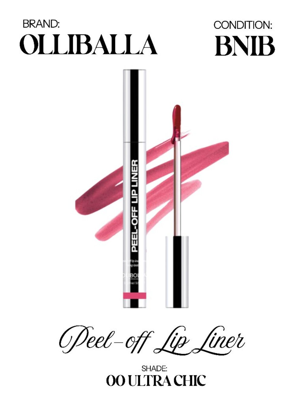 OLLIBALLA — Peel-Off Lip Liner Stain - Shade 00 Ultra Chic - BNIB